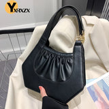 Ruched PU Leather Underarm Bag Solid Women Shoulder Bag Handbags