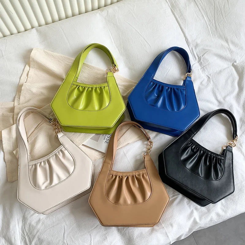 Ruched PU Leather Underarm Bag Solid Women Shoulder Bag Handbags