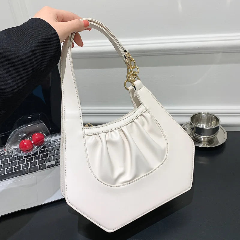 Ruched PU Leather Underarm Bag Solid Women Shoulder Bag Handbags