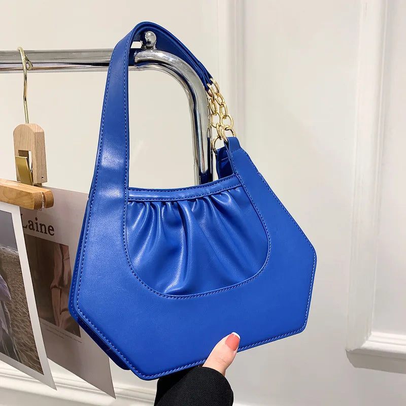 Ruched PU Leather Underarm Bag Solid Women Shoulder Bag Handbags