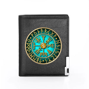 Viking Symbol Leather Wallet Men Women Slim Credit Card Holder Short Purse