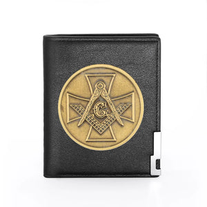 Vintage Masonic Cross Leather Wallet Billfold Credit Card Holders Short Purses