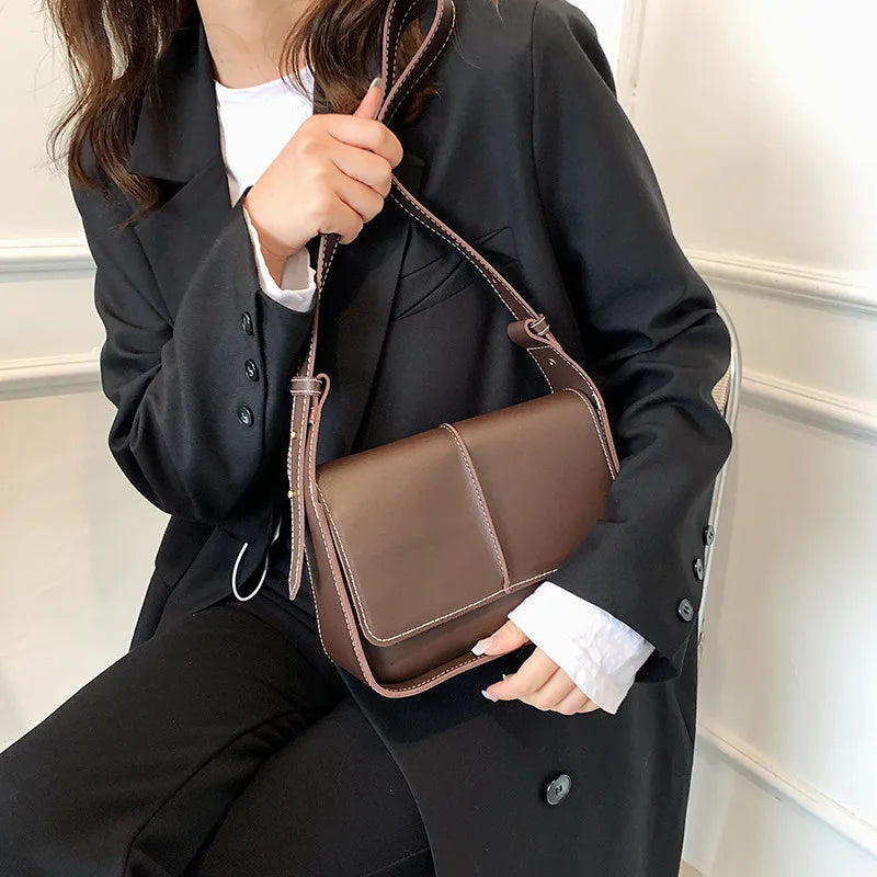 High Vintage Stitching Bags For Women Leather Shoulder Bag