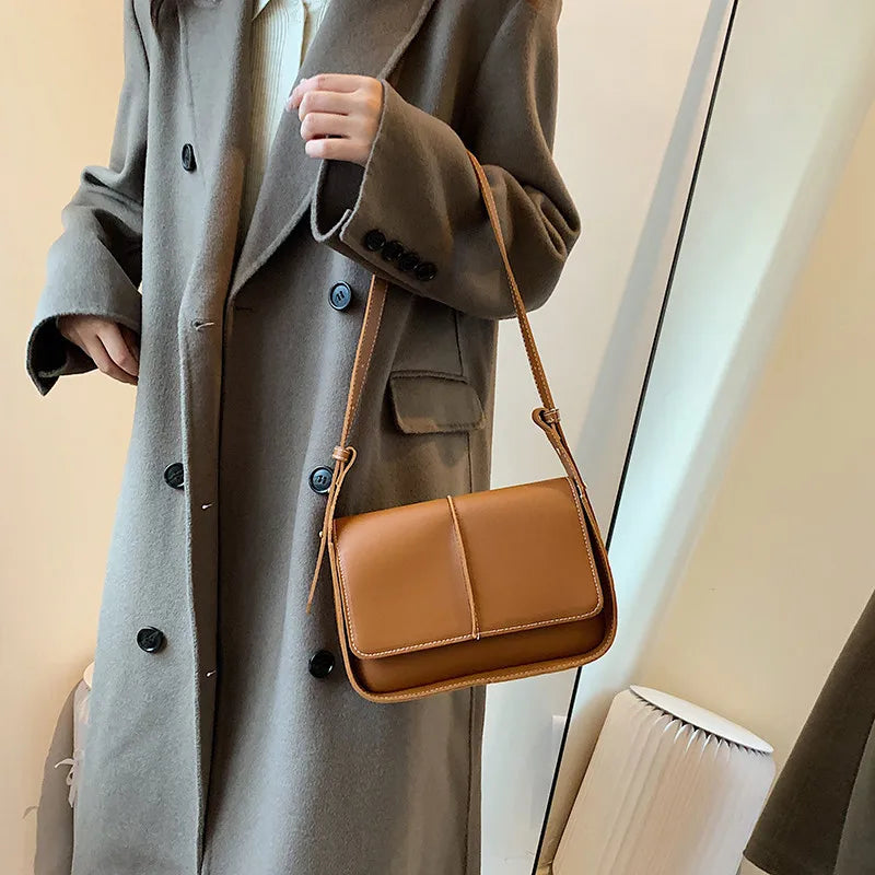 High Vintage Stitching Bags For Women Leather Shoulder Bag
