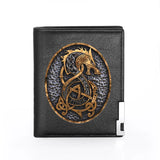 Vintage Viking Dragon Leather Wallet Slim Credit Card Holders Short Purses
