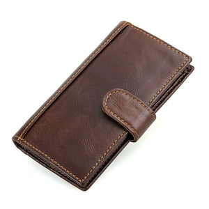 Men's Long Oil Wax Leather Wallet Money Clip LI-1595
