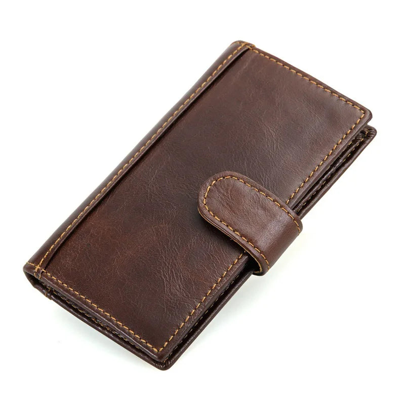 Men's Long Oil Wax Leather Wallet Money Clip LI-1595