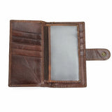 Men's Long Oil Wax Leather Wallet Money Clip LI-1595