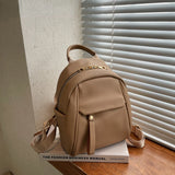 Solid Leather Women Backpack College Style Travel Rucksack