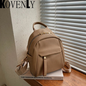 Waterproof Leather Women Backpack College Style Rucksack