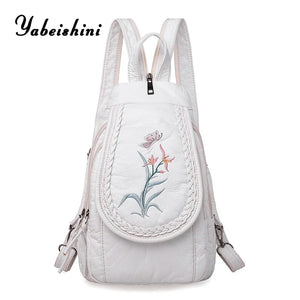 Women Backpack School Bags for Teenage Girls Leather Embroidery Flowers