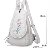 Women Backpack School Bags for Teenage Girls Leather Embroidery Flowers