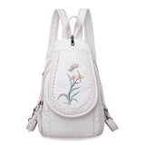 Women Backpack School Bags for Teenage Girls Leather Embroidery Flowers