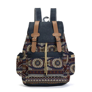 Vintage Women Canvas Backpack Ethnic Bohemian Schoolbag