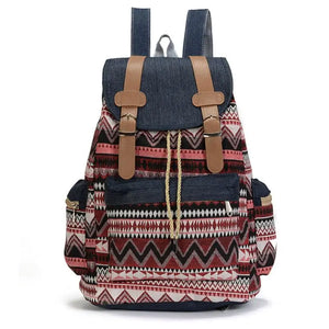 Women Canvas Vintage Backpack Ethnic Bohemian Schoolbag