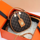 High Women Letter PU Leather Round Handbags Lady's Shoulder Crossbody Bag