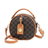 High Women Letter PU Leather Round Handbags Lady's Shoulder Crossbody Bag