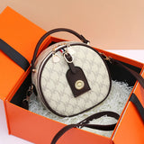 High Women Letter PU Leather Round Handbags Lady's Shoulder Crossbody Bag