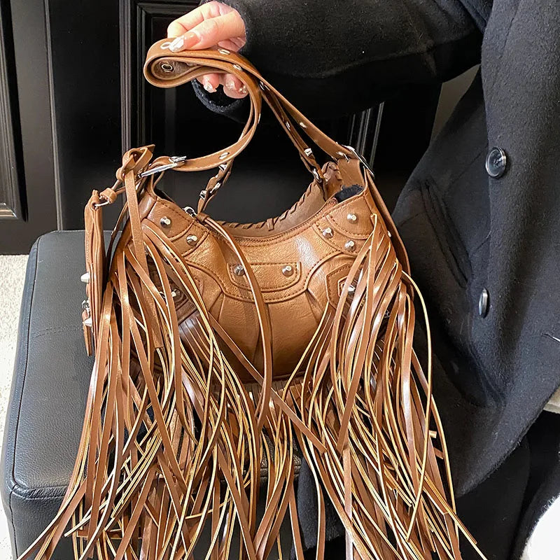 Vintage Small Tassel Shoulder Bag Women's Crossbody Bag