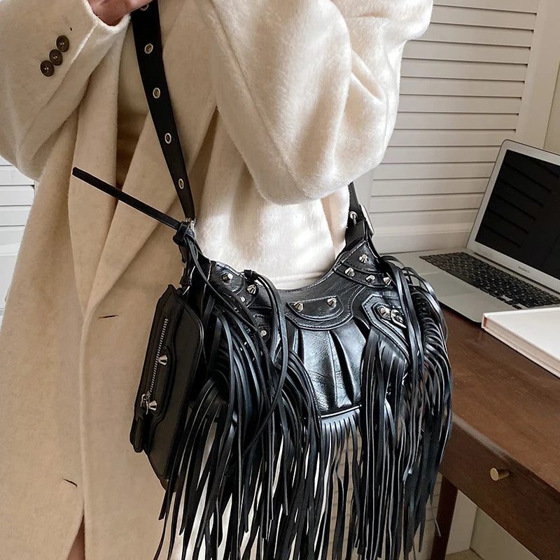 Vintage Small Tassel Shoulder Bag Women's Crossbody Bag