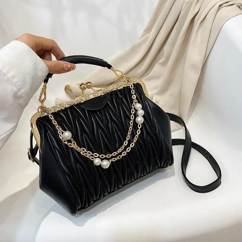 Casual Chain Crossbody Bag for Women - Pleated Handbag