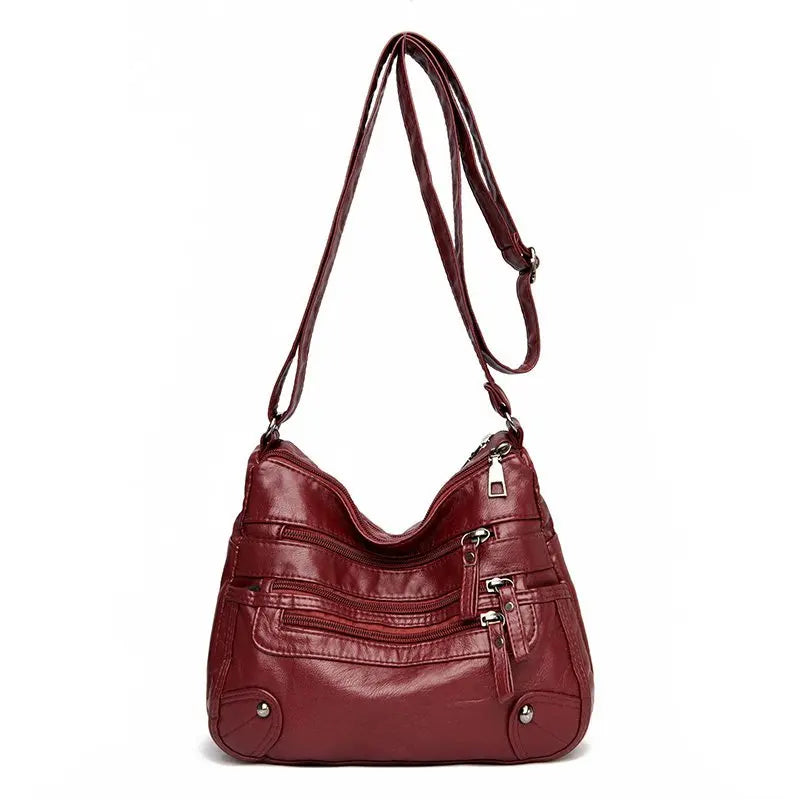 Women's Leather Shoulder Bag Multi-Layer Crossbody Handbag