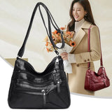 Women's Soft Leather Shoulder Bag Multi-Layer Classic Crossbody Handbag