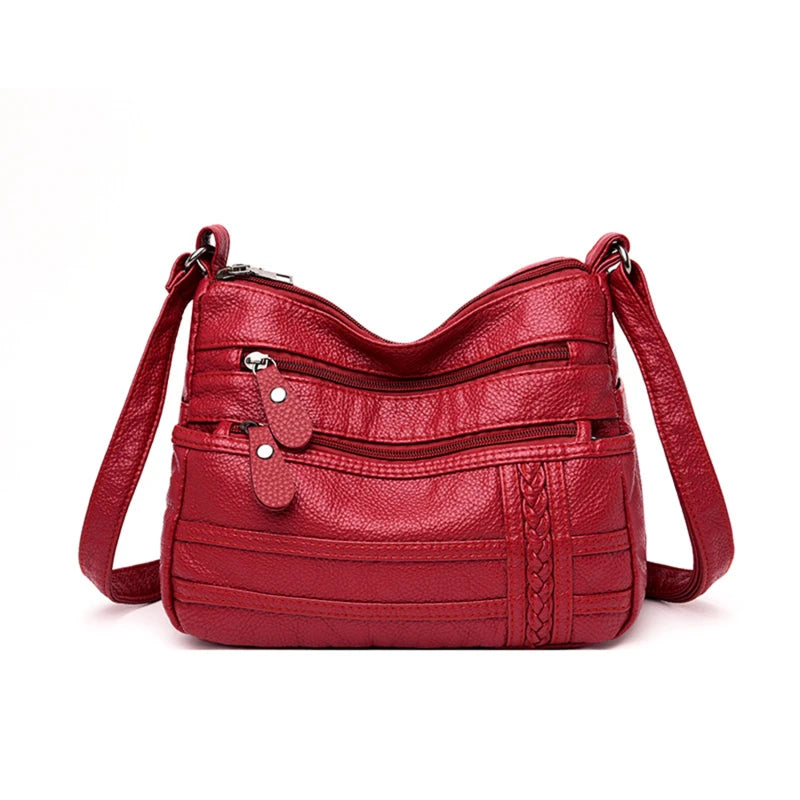 Soft Leather Shoulder Bag - Multi-Layer Classic Crossbody Handbag