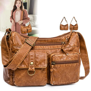 Women's Leather Shoulder Bag Multi-Layer Large Capacity Crossbody Handbag