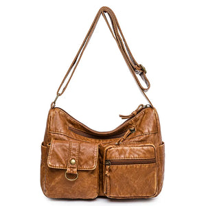 Women's Leather Shoulder Bag Multi-Layer Large Capacity Crossbody Handbag