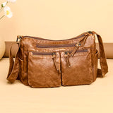 Women's Leather Shoulder Bag Multi-Layer Large Capacity Crossbody Handbag