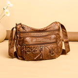 Women's Leather Shoulder Bag Multi-Layer Large Capacity Crossbody Handbag
