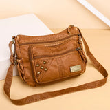 Women's Leather Shoulder Bag Multi-Layer Large Capacity Crossbody Handbag