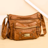 Women's Leather Shoulder Bag Multi-Layer Large Capacity Crossbody Handbag