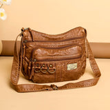 Women's Leather Shoulder Bag Multi-Layer Large Capacity Crossbody Handbag