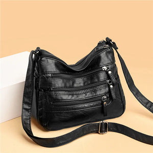 Women's Leather Shoulder Bag Multi-Layer Shopper Crossbody Handbag