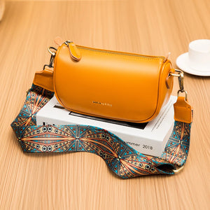 Oil Wax Cow Leather Crossbody Bag Wide Strap Messenger Handbag