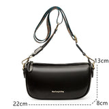 Oil Wax Cow Leather Crossbody Bag Wide Strap Messenger Handbag