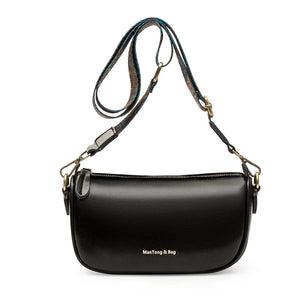 Oil Wax Cow Leather Crossbody Bag Wide Strap Messenger Handbag