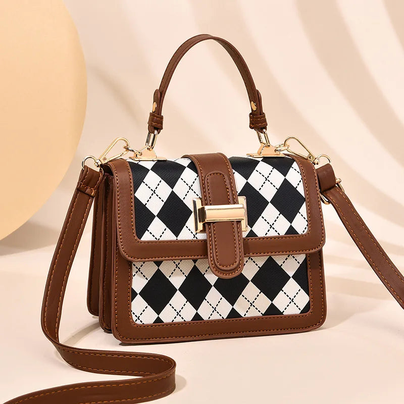 Versatile Checkered Diagonal Cross Bag for Women