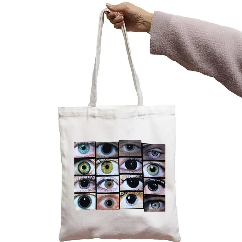 Gothic Eye Print Canvas Tote Bag Urban Shoulder Bag Punk Shopper