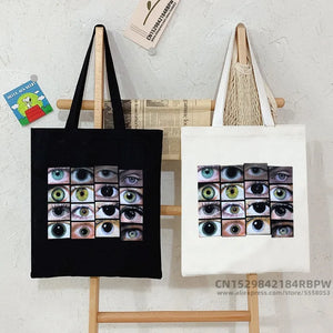 Gothic Eye Print Canvas Tote Bag Urban Shoulder Bag Punk Shopper
