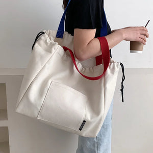Canvas Shoulder Bag Women Autumn Solid Casual Handbag Shopping Bag