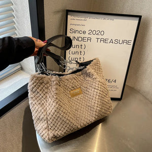 Soft Plush Handbag for Women Large Shopper Bag Ladies Tote Winter