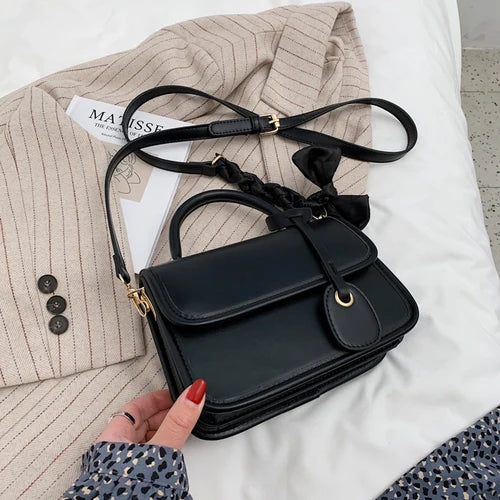 Solid PU Female Bag Silk Scarf Messenger Bag Ladies Shoulder Bag