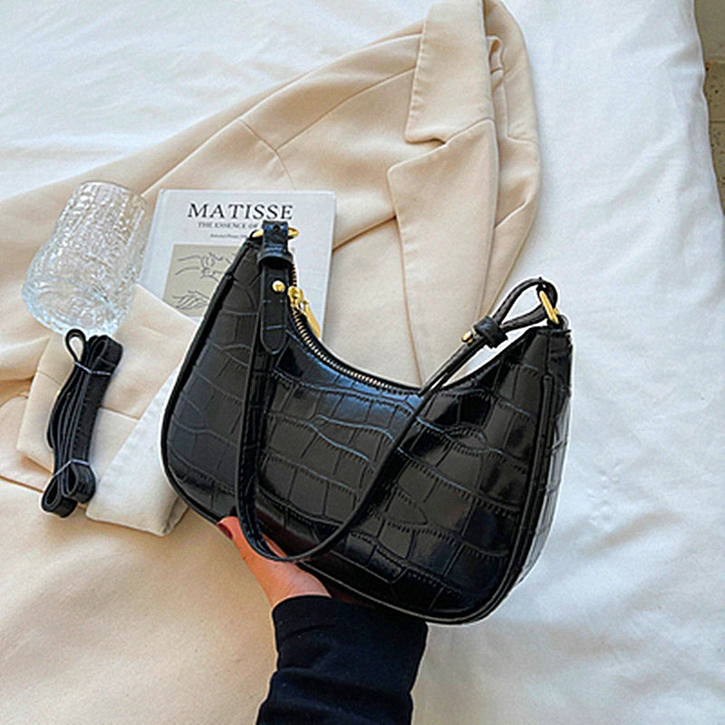 Crocodile Pattern Half Moon Underarm Bag