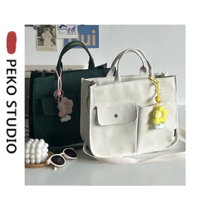 Canvas Tote Book Bag Shoulder Messenger Bag Cross-body Bag