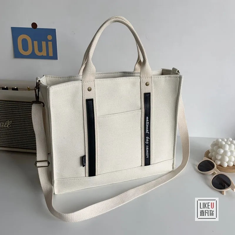 Canvas Tote Book Bag Messenger Shoulder Cross-body Bag Student Lunchbox