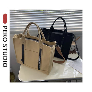 Canvas Tote Book Bag Messenger Shoulder Cross-body Bag Student Lunchbox