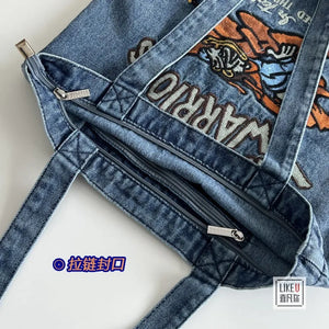 Denim Tote Book Bag Student Messenger Bag Crossbody Bag